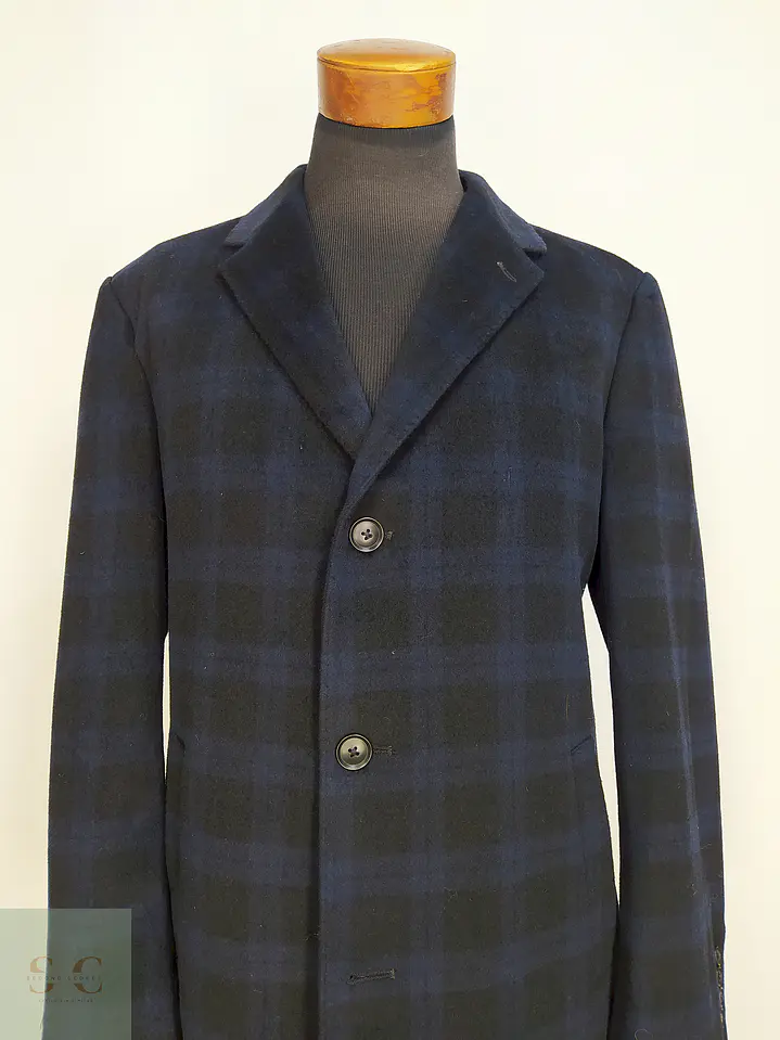 Abrigo Pronto Uomo Azul Negro Cuadros 55% Lana Talla L 5