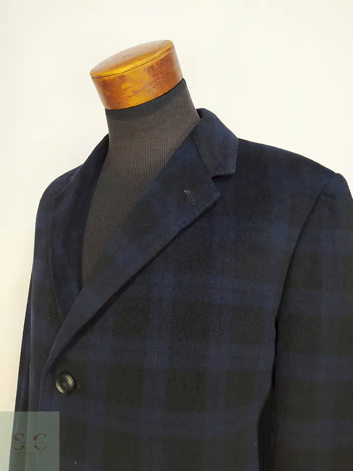 Abrigo Pronto Uomo Azul Negro Cuadros 55% Lana Talla L 10
