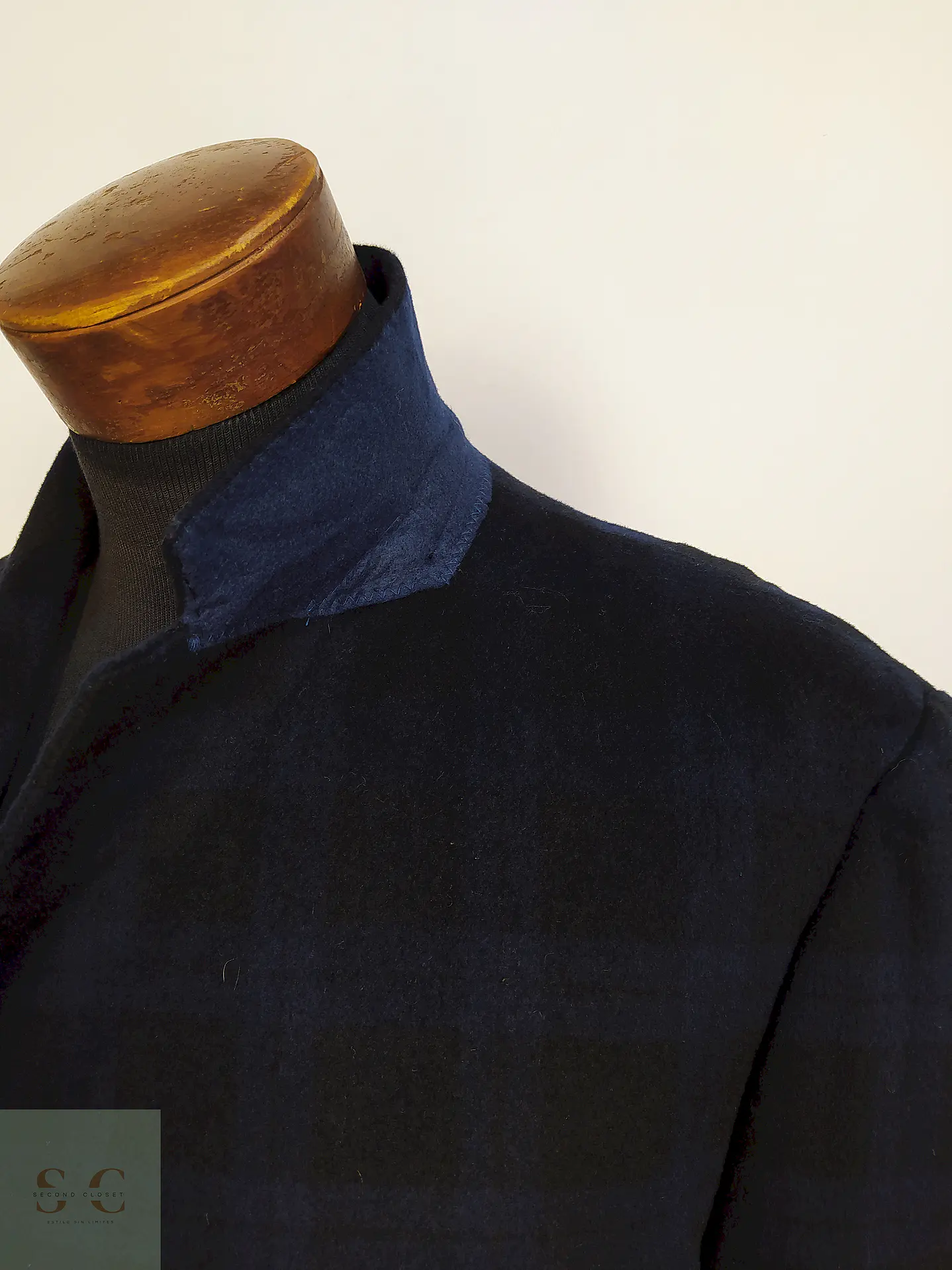 Abrigo Pronto Uomo Azul Negro Cuadros 55% Lana Talla L 11