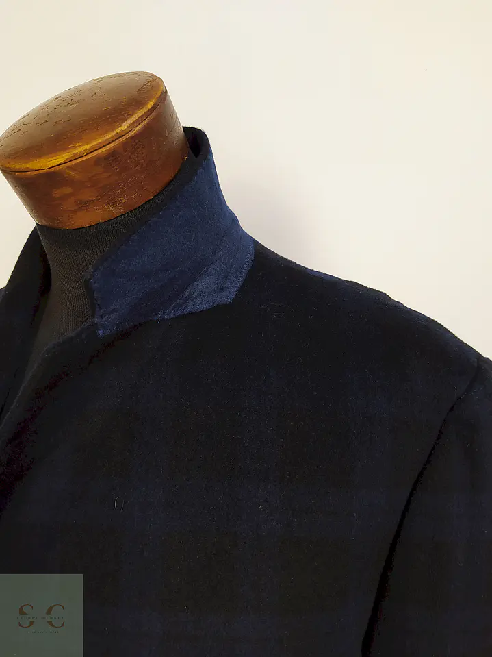 Abrigo Pronto Uomo Azul Negro Cuadros 55% Lana Talla L 11