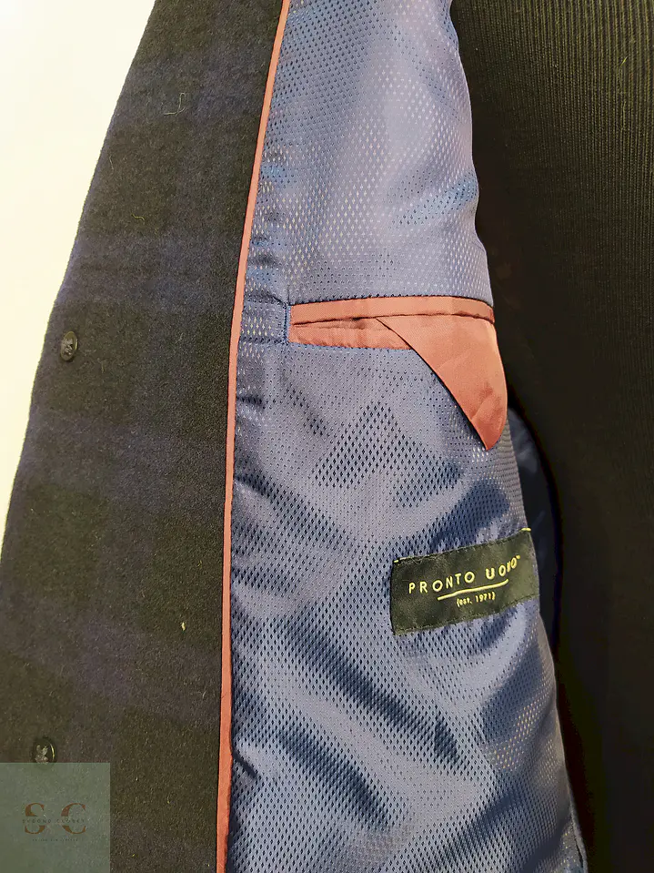 Abrigo Pronto Uomo Azul Negro Cuadros 55% Lana Talla L 16