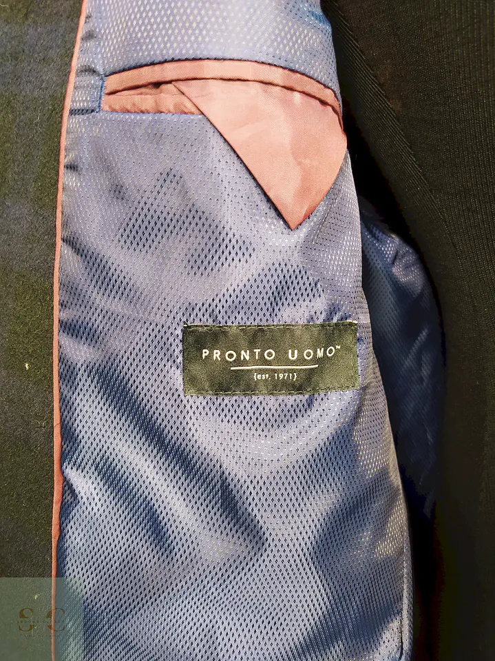 Abrigo Pronto Uomo Azul Negro Cuadros 55% Lana Talla L 17