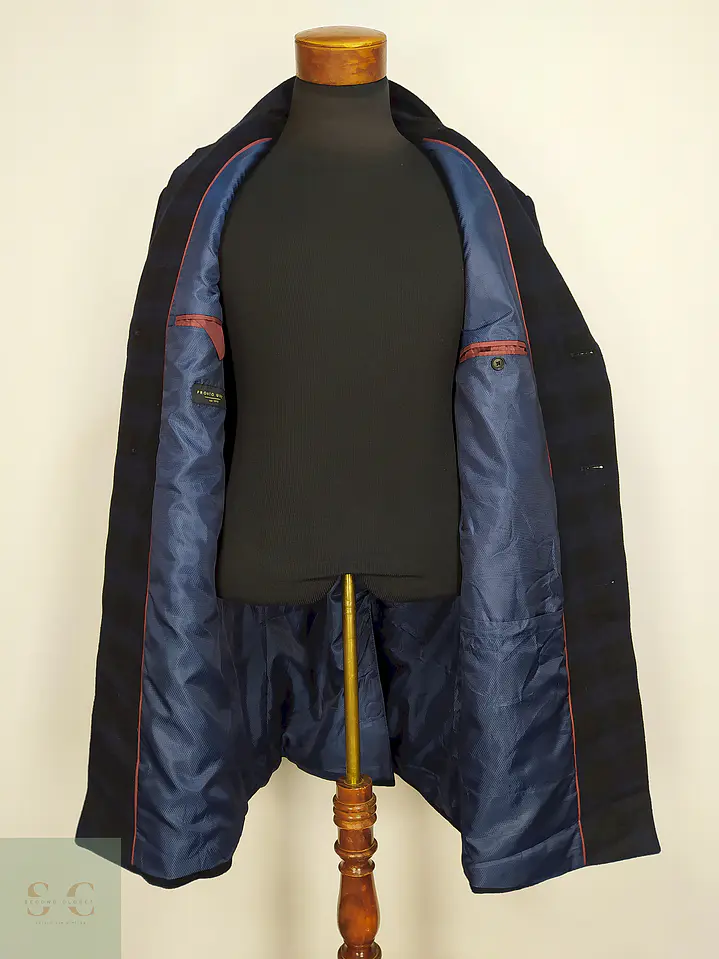Abrigo Pronto Uomo Azul Negro Cuadros 55% Lana Talla L 18