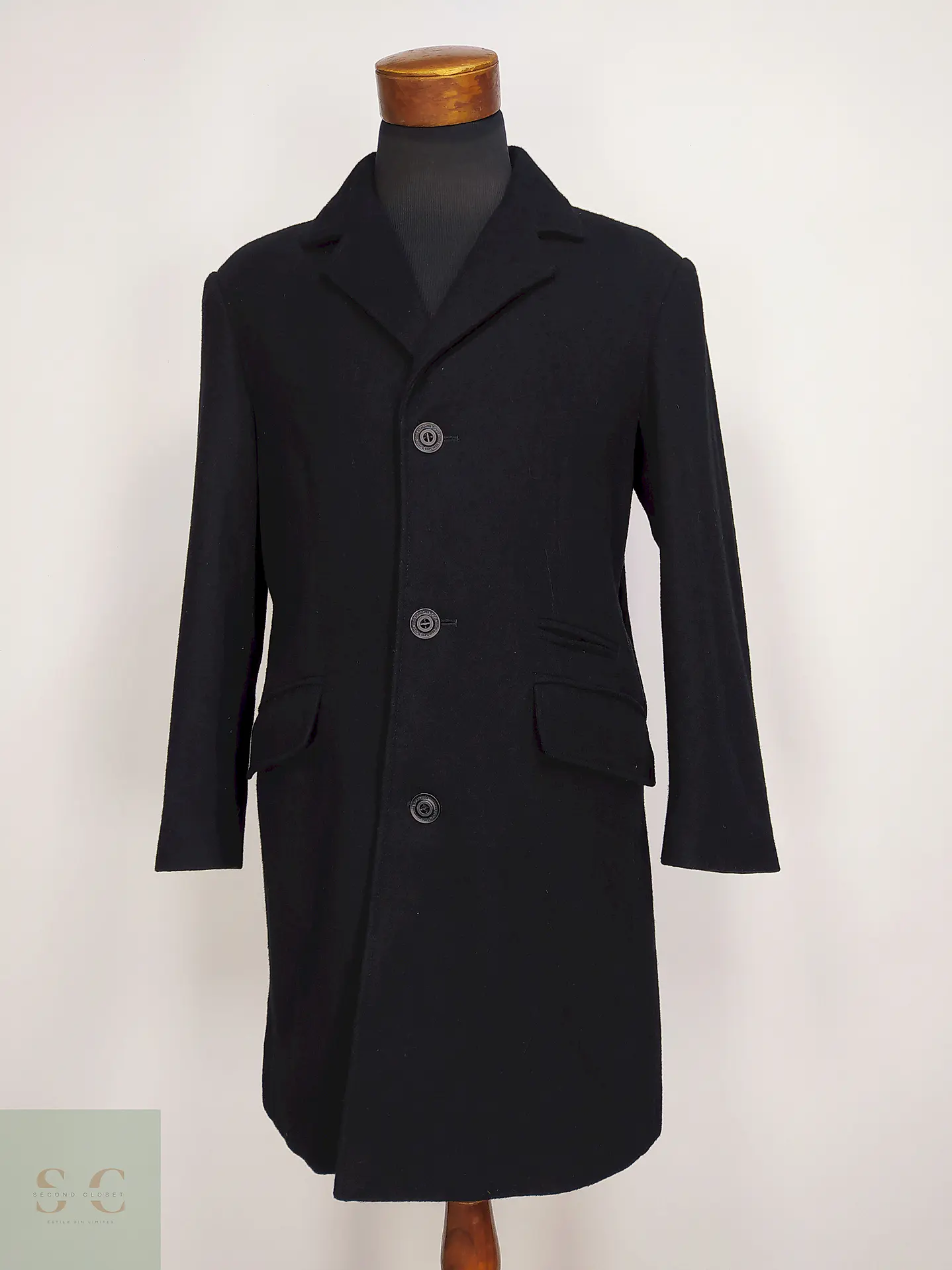Abrigo Clock House Negro Mezcla Lana Talla ML 2