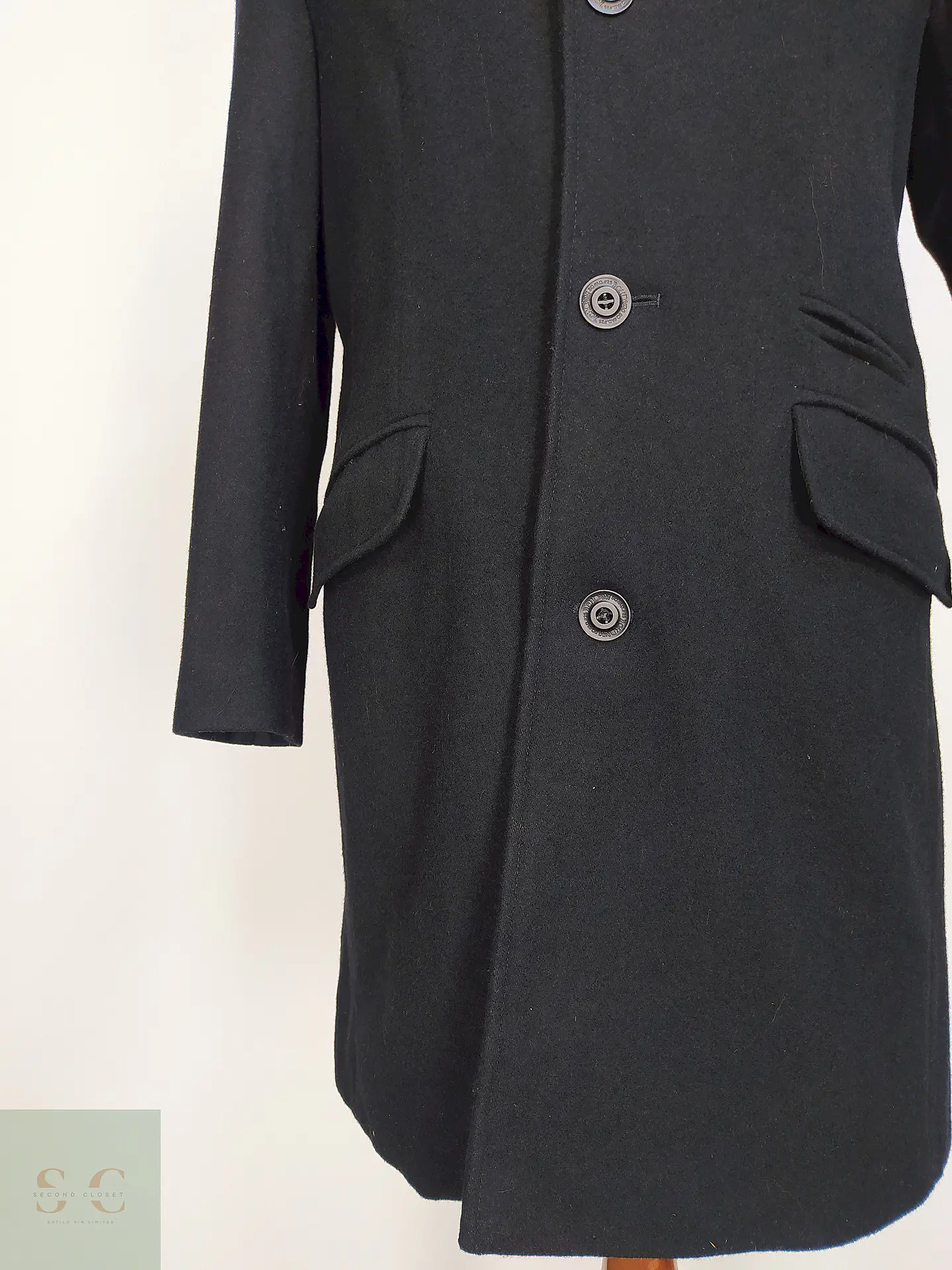 Abrigo Clock House Negro Mezcla Lana Talla ML 3