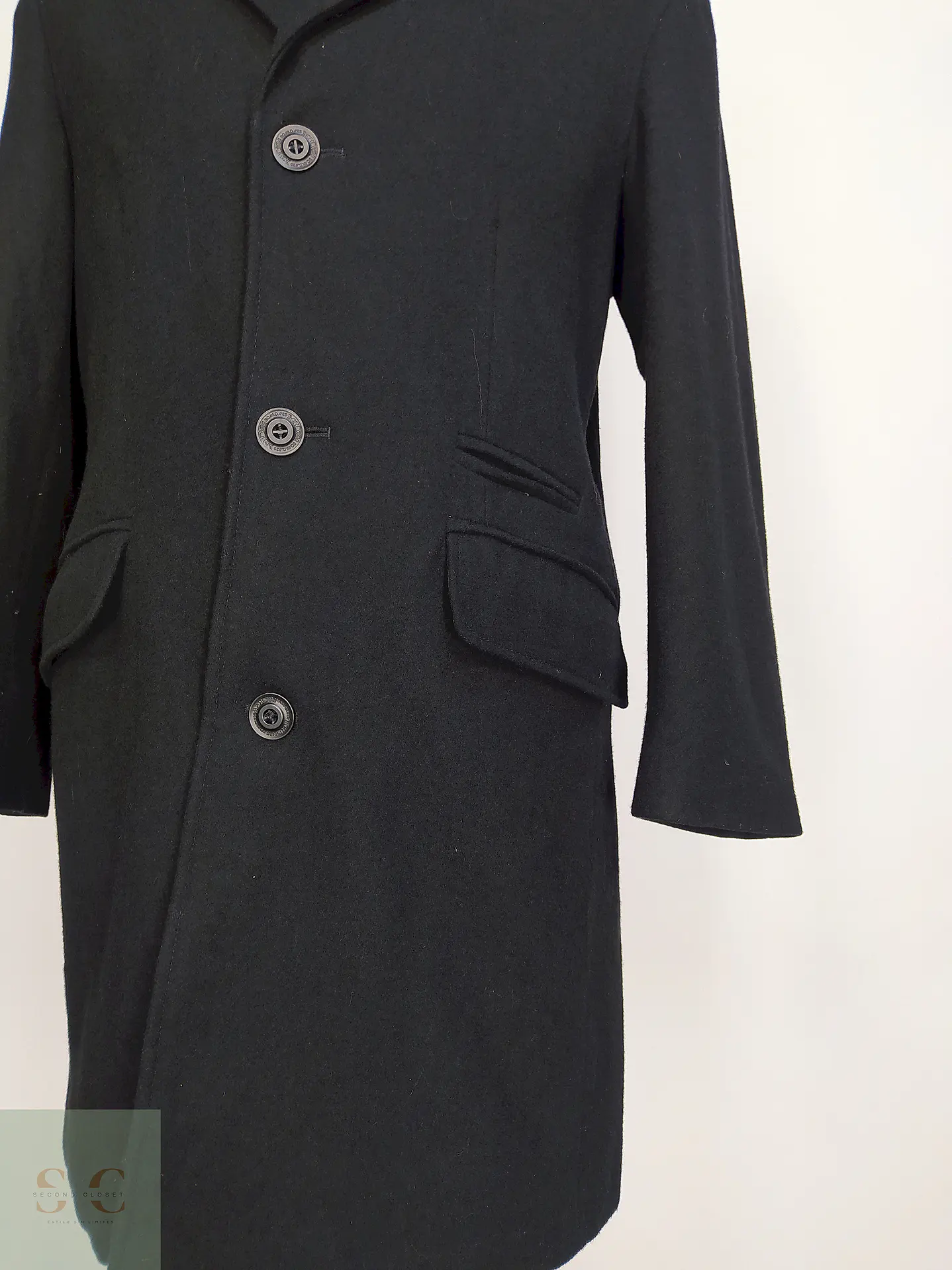Abrigo Clock House Negro Mezcla Lana Talla ML 4