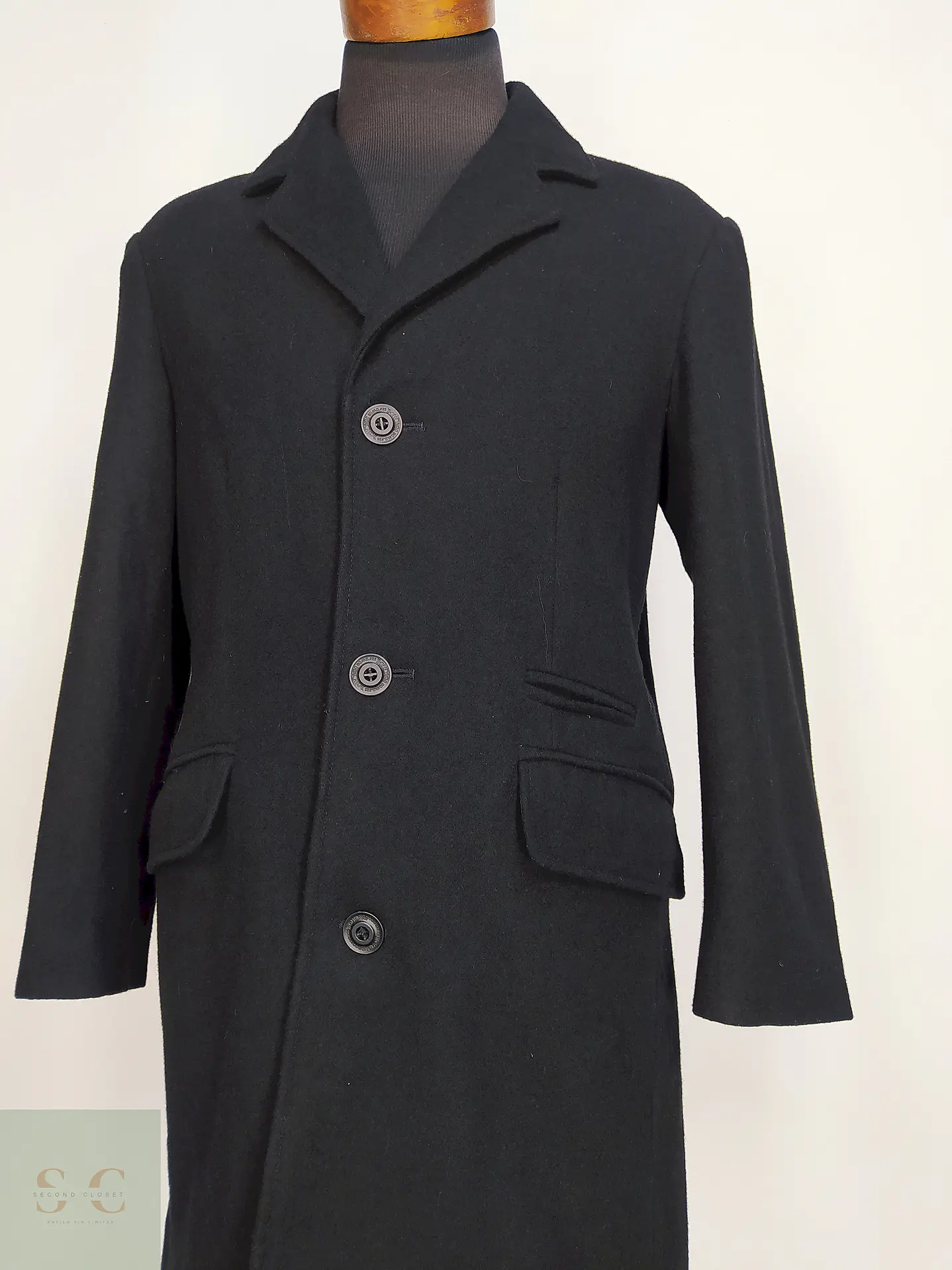 Abrigo Clock House Negro Mezcla Lana Talla ML 5
