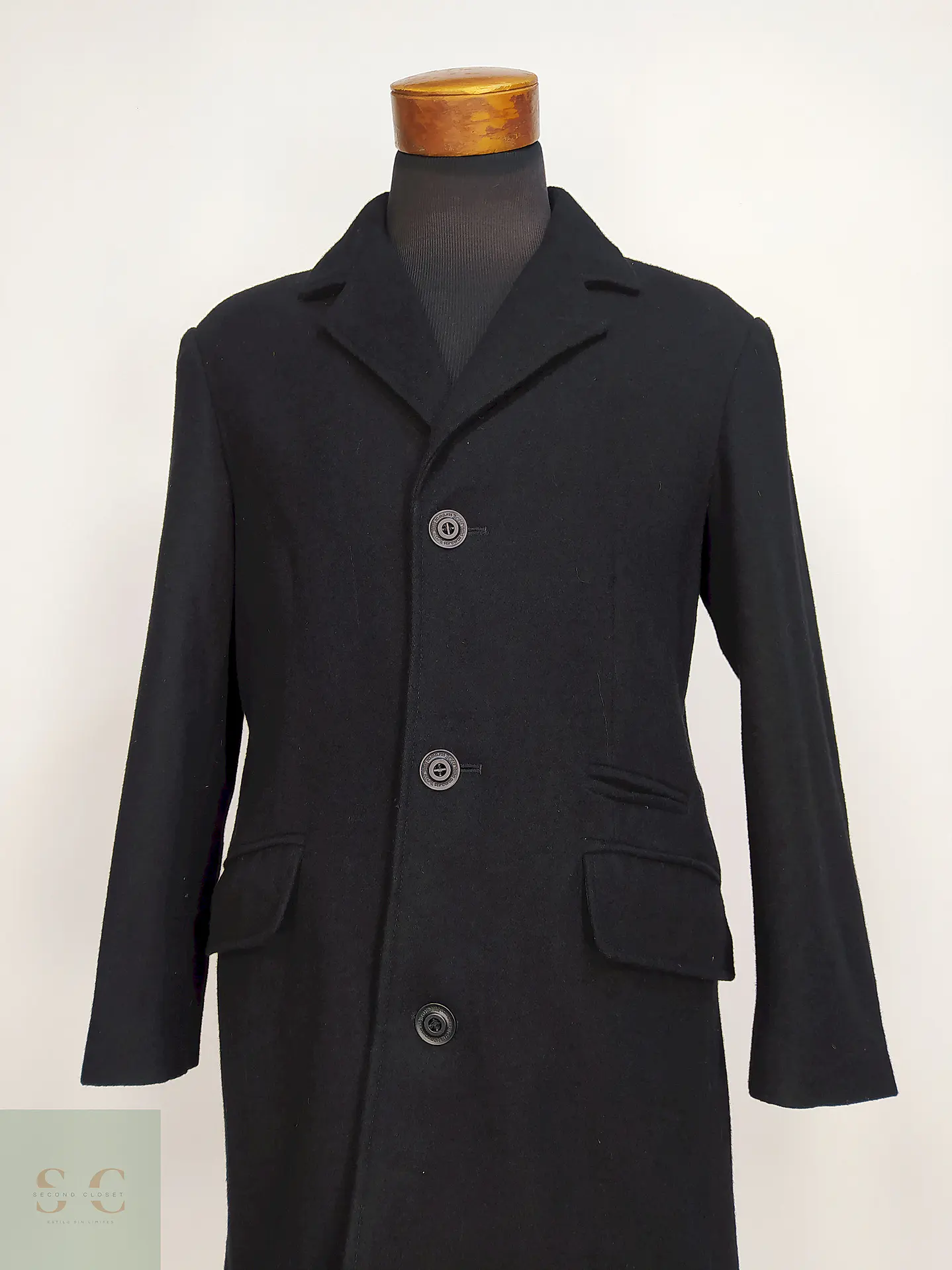 Abrigo Clock House Negro Mezcla Lana Talla ML 6