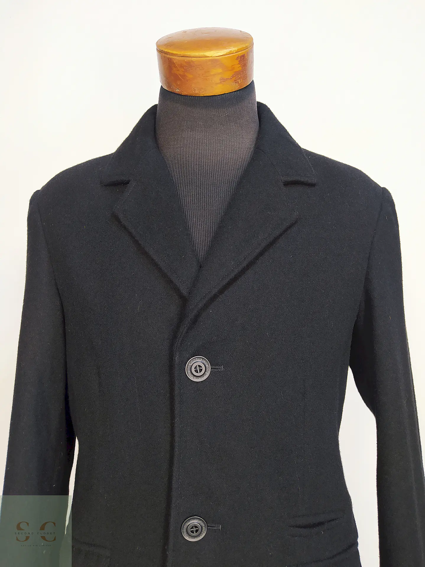 Abrigo Clock House Negro Mezcla Lana Talla ML 7