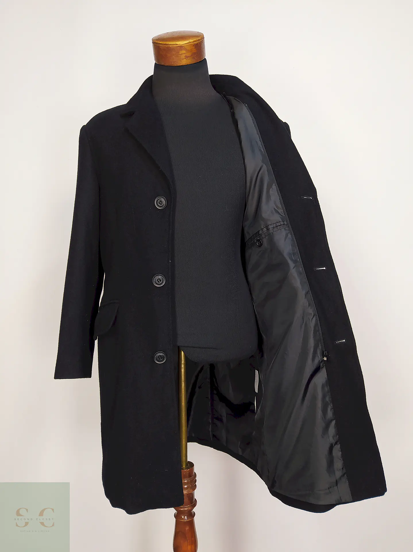 Abrigo Clock House Negro Mezcla Lana Talla ML 11