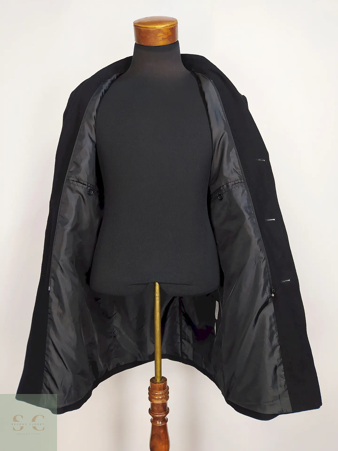 Abrigo Clock House Negro Mezcla Lana Talla ML 12