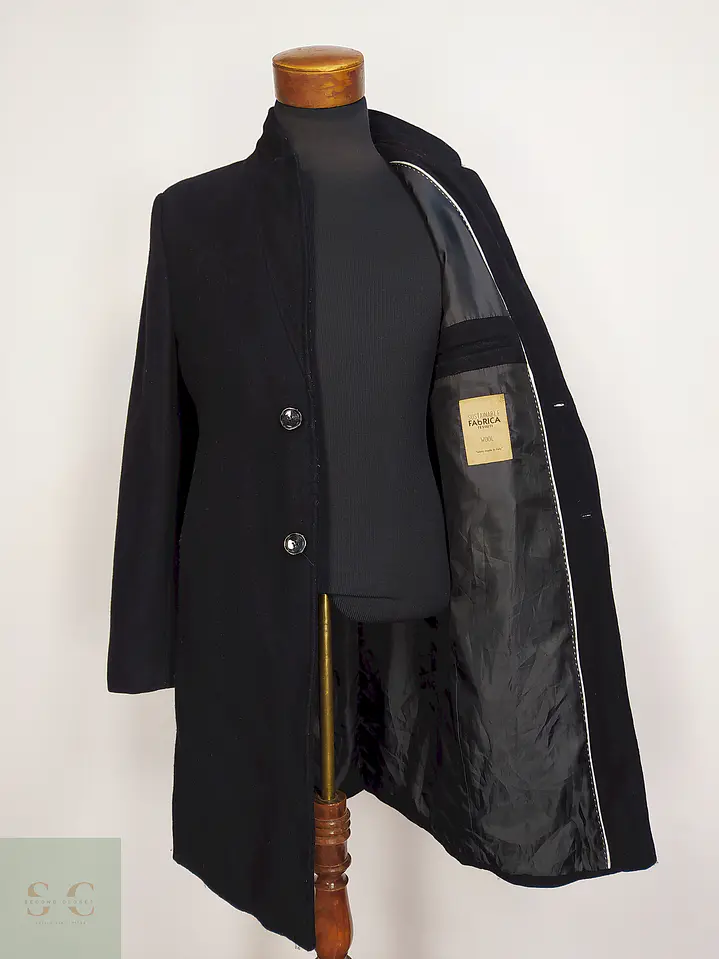 Abrigo Negro Zara 75% Lana Talla SM 9