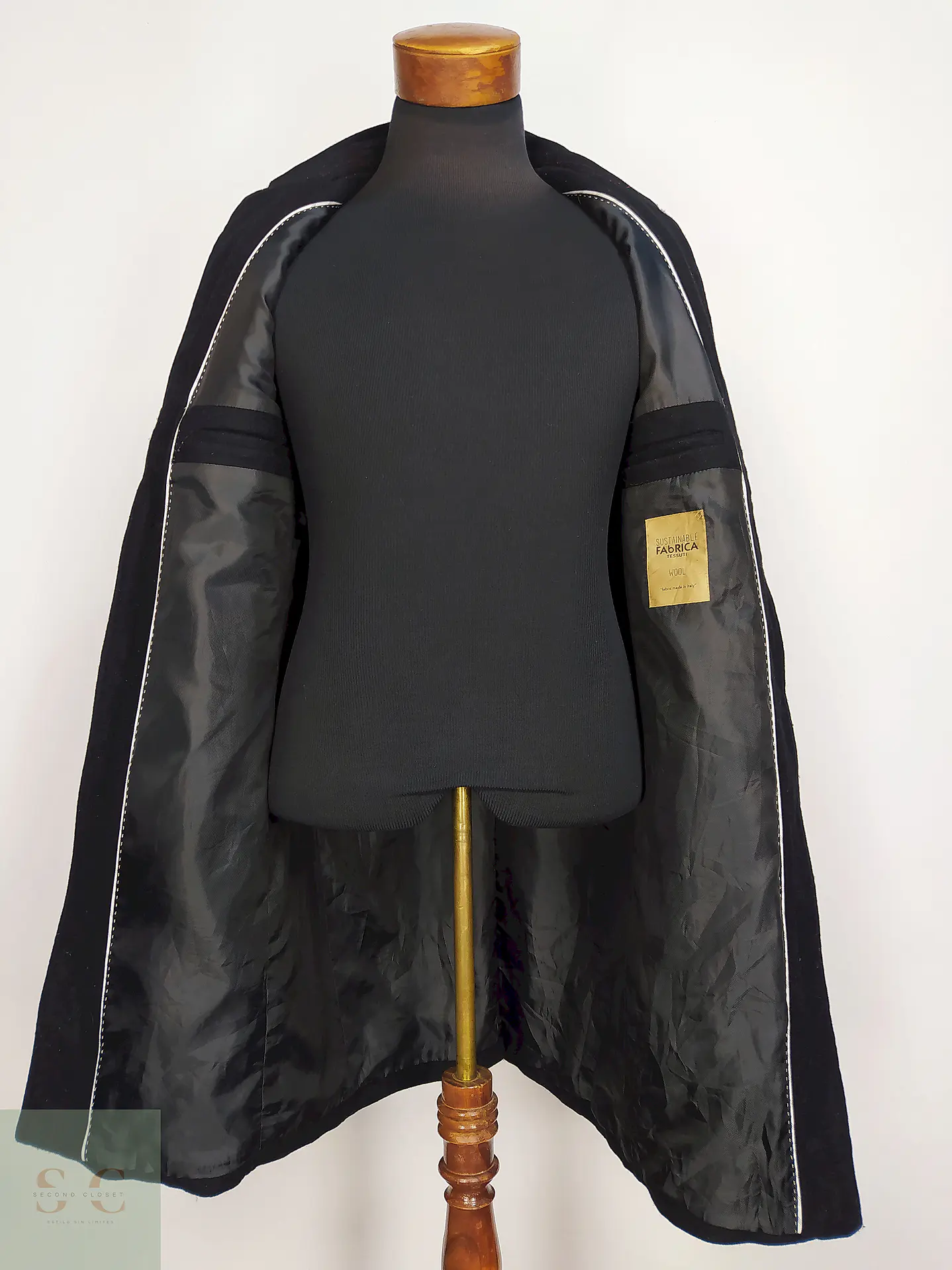 Abrigo Negro Zara 75% Lana Talla SM 10