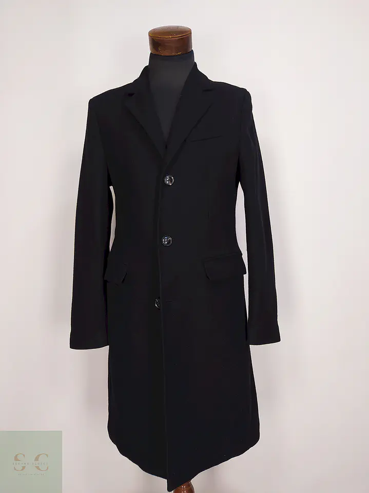 Abrigo Negro Zara Italian Lana Talla SM 1