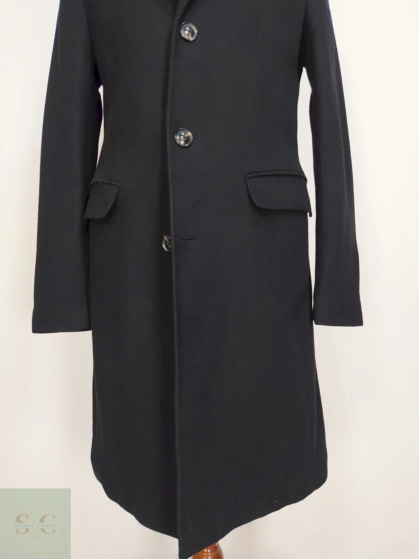 Abrigo Negro Zara Italian Lana Talla SM 8