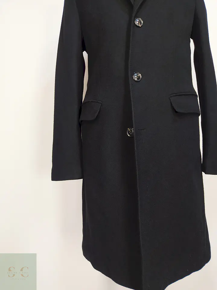 Abrigo Negro Zara Italian Lana Talla SM 9