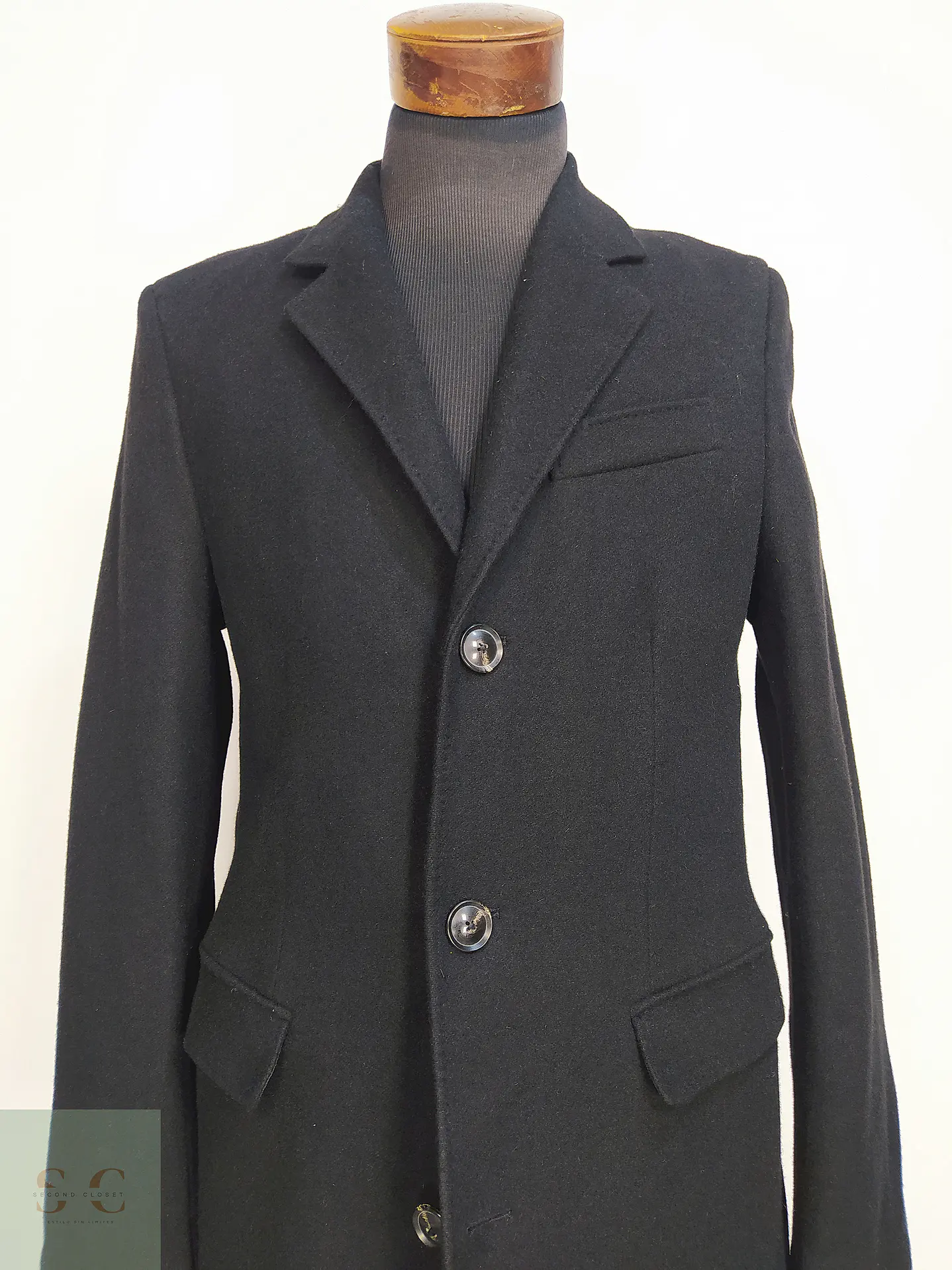 Abrigo Negro Zara Italian Lana Talla SM 7