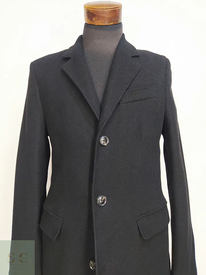Abrigo Negro Zara Italian Lana Talla SM 7