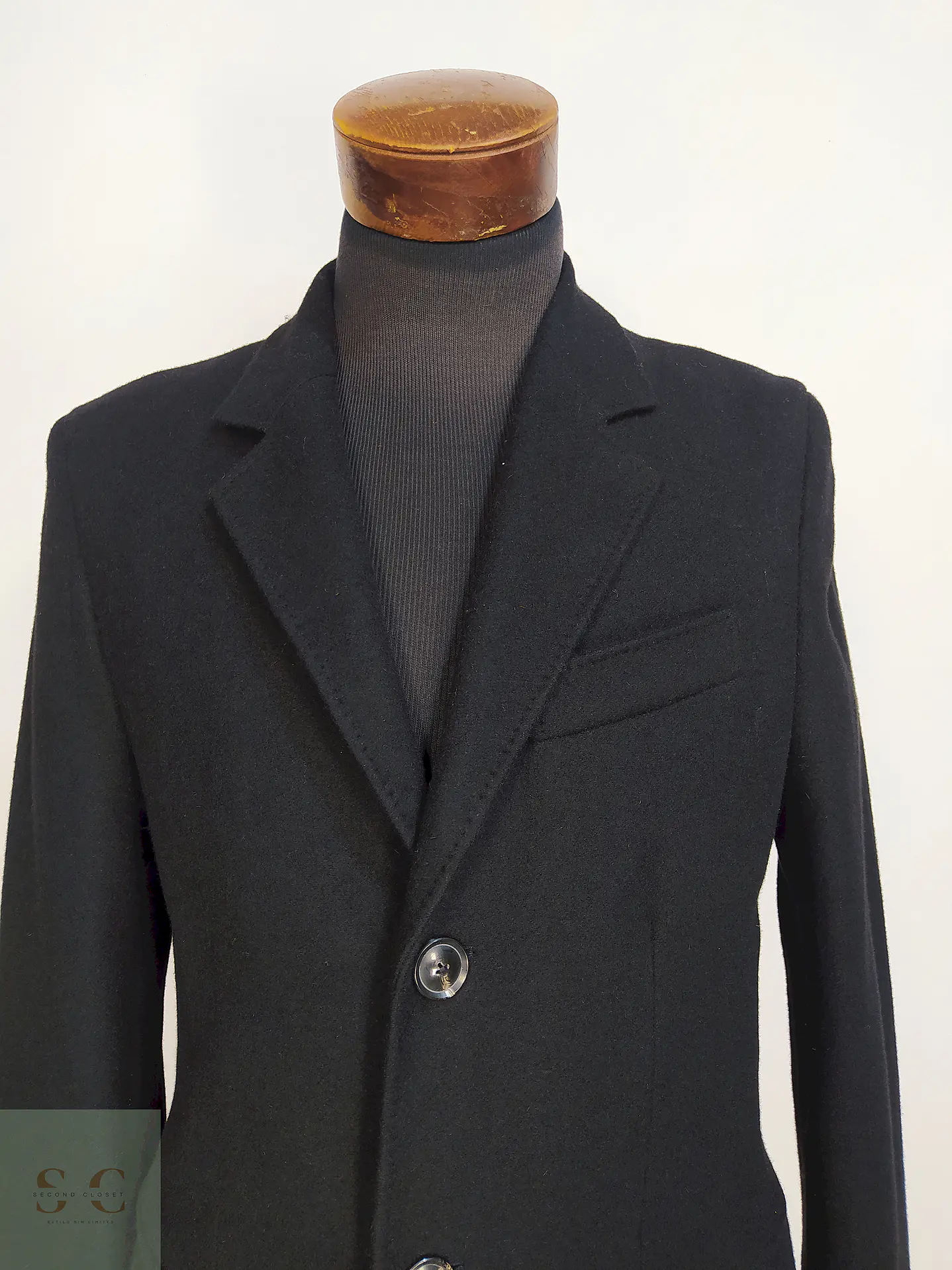 Abrigo Negro Zara Italian Lana Talla SM 10