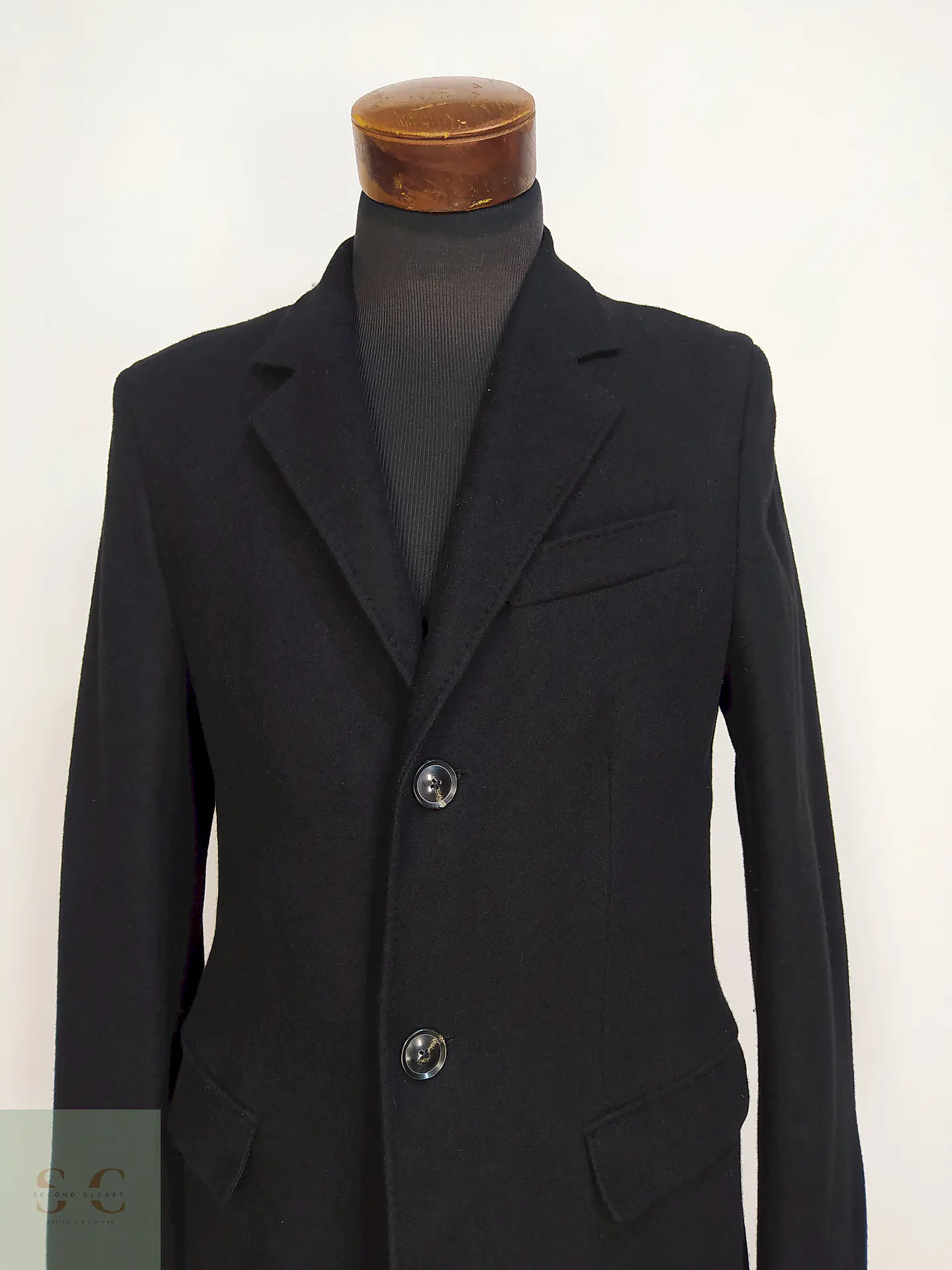 Abrigo Negro Zara Italian Lana Talla SM 4
