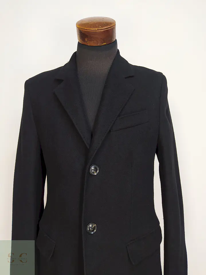 Abrigo Negro Zara Italian Lana Talla SM 4