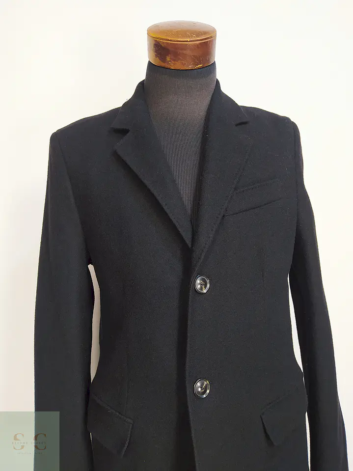 Abrigo Negro Zara Italian Lana Talla SM 6
