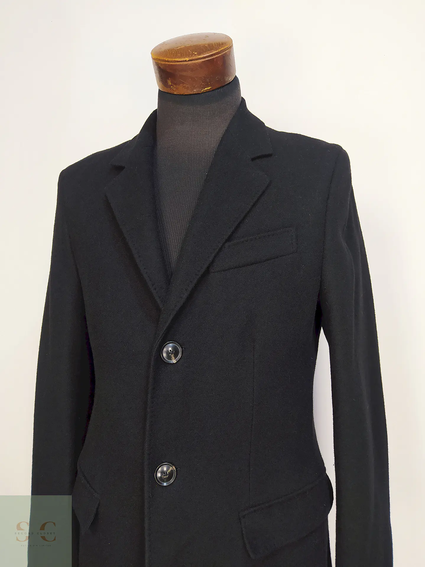 Abrigo Negro Zara Italian Lana Talla SM 2