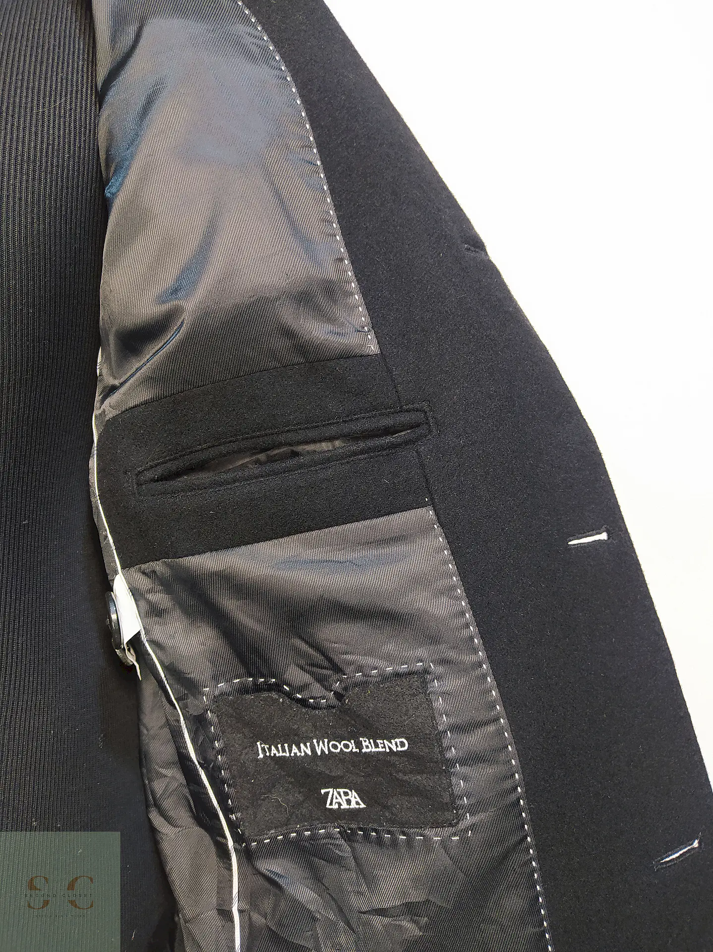 Abrigo Negro Zara Italian Lana Talla SM 15