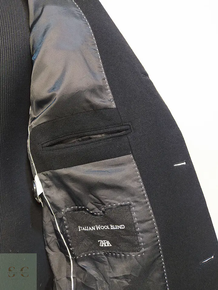 Abrigo Negro Zara Italian Lana Talla SM 15