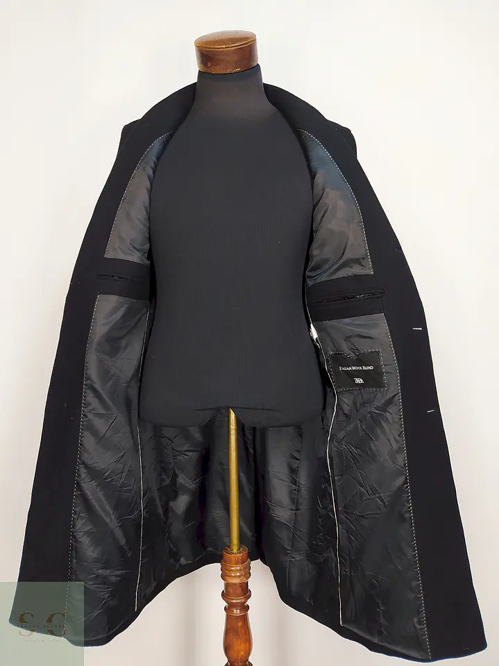 Abrigo Negro Zara Italian Lana Talla SM 14