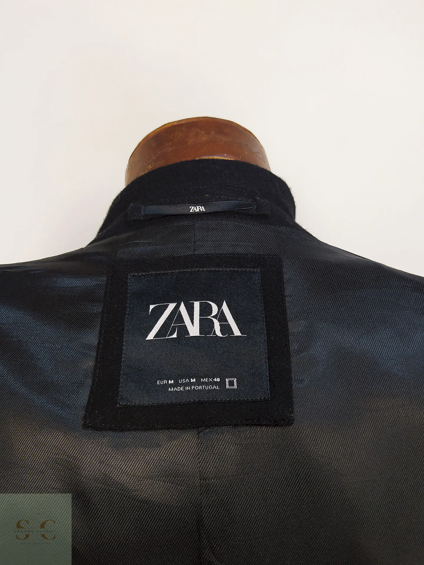 Abrigo Negro Zara Italian Lana Talla SM 18