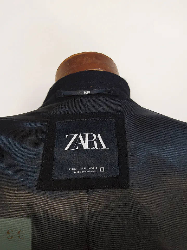 Abrigo Negro Zara Italian Lana Talla SM 18