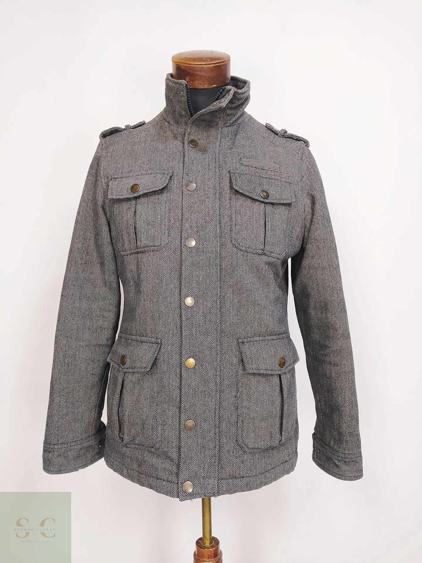 Chaqueta Abrigo Smog Plomo Espiga Lana Talla SM 1