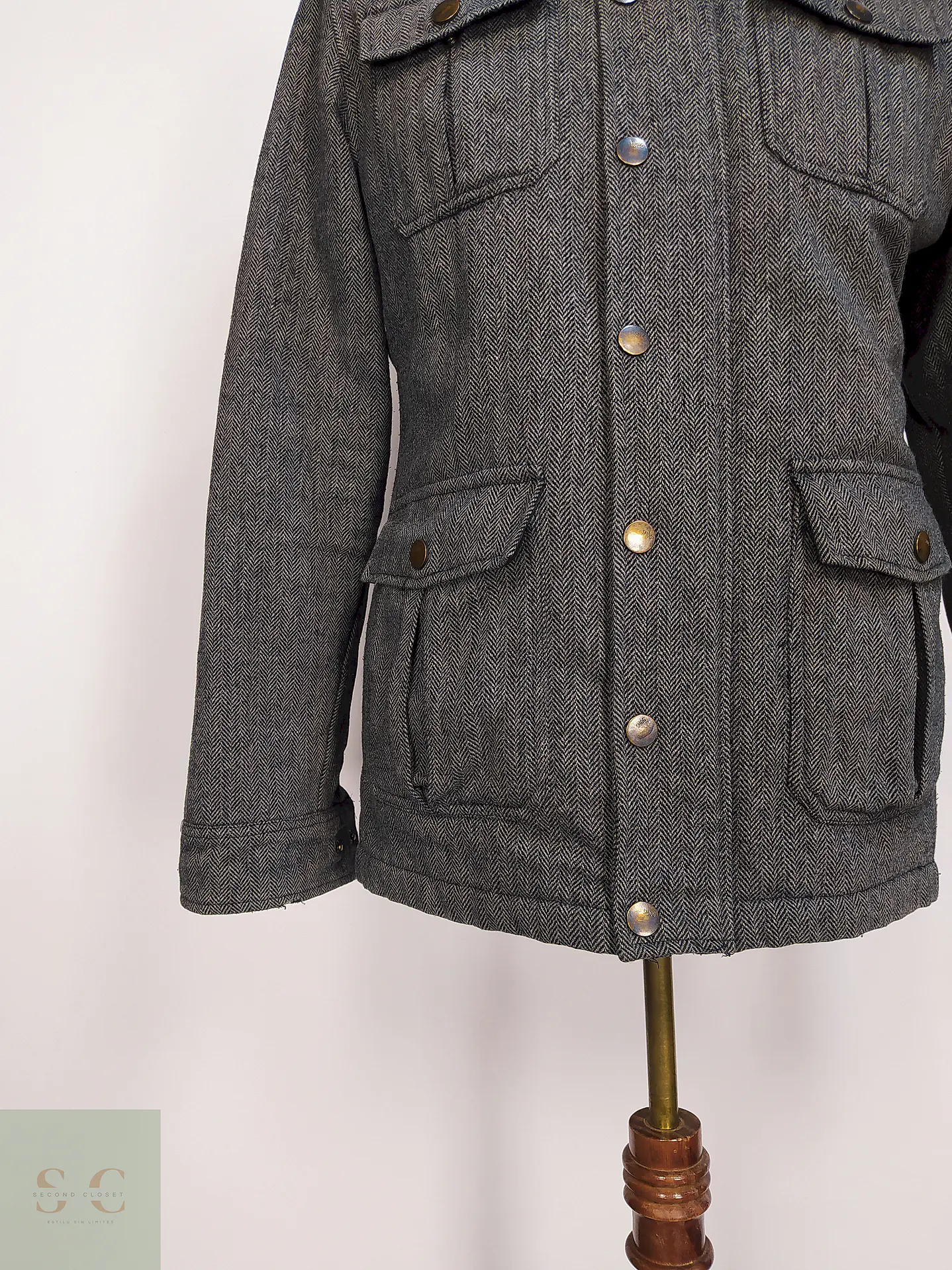 Chaqueta Abrigo Smog Plomo Espiga Lana Talla SM 6