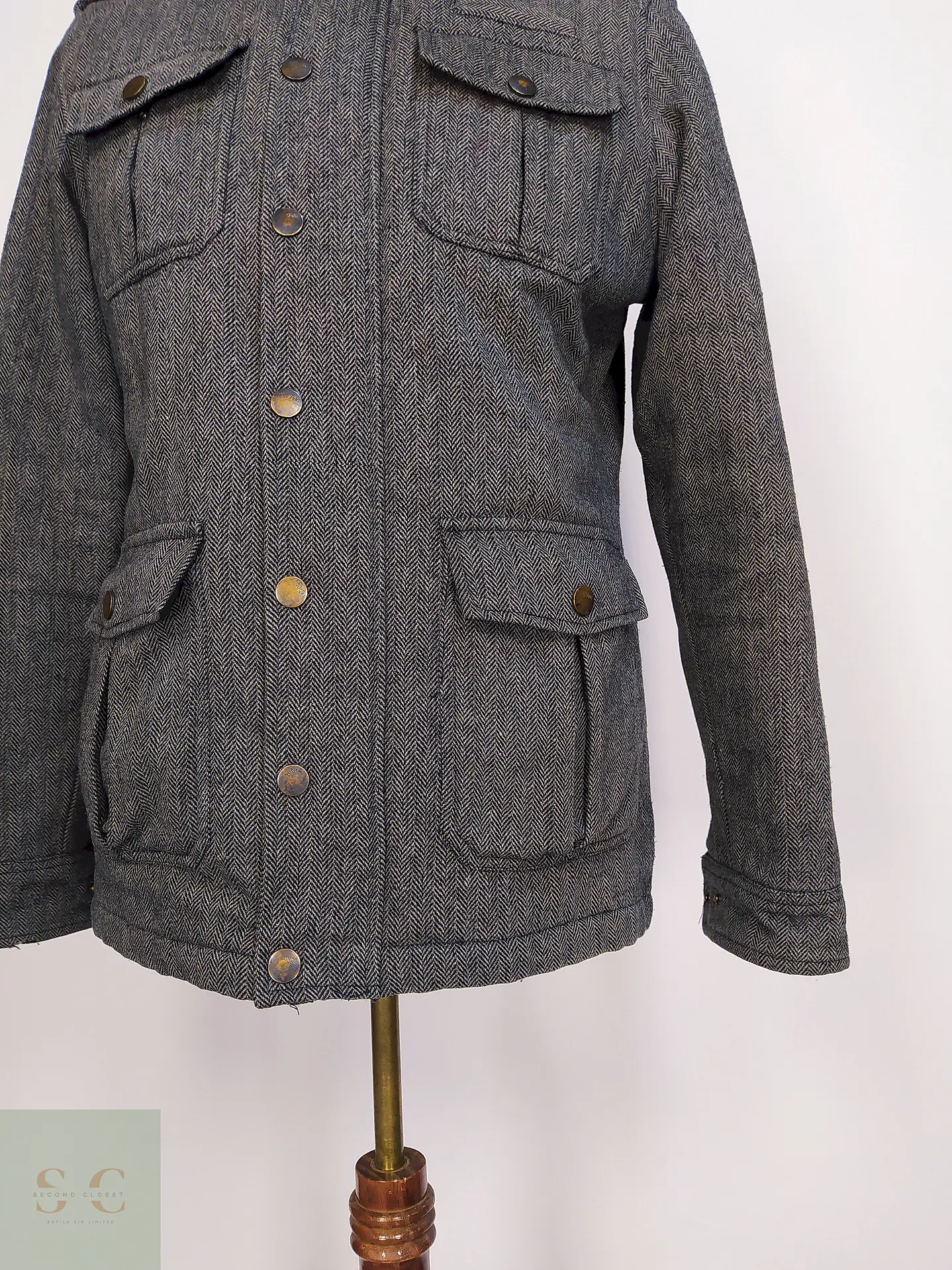 Chaqueta Abrigo Smog Plomo Espiga Lana Talla SM 5