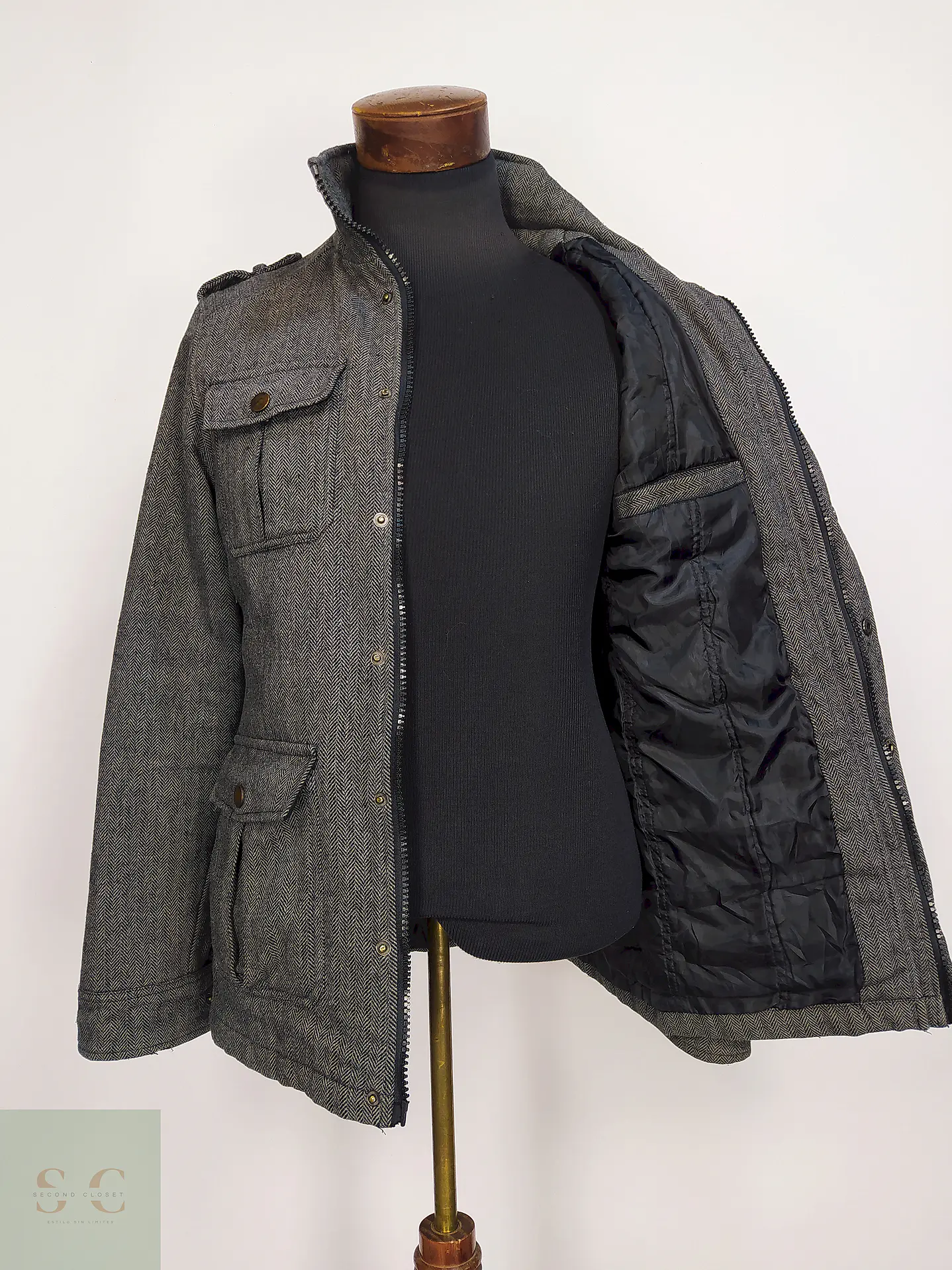 Chaqueta Abrigo Smog Plomo Espiga Lana Talla SM 7