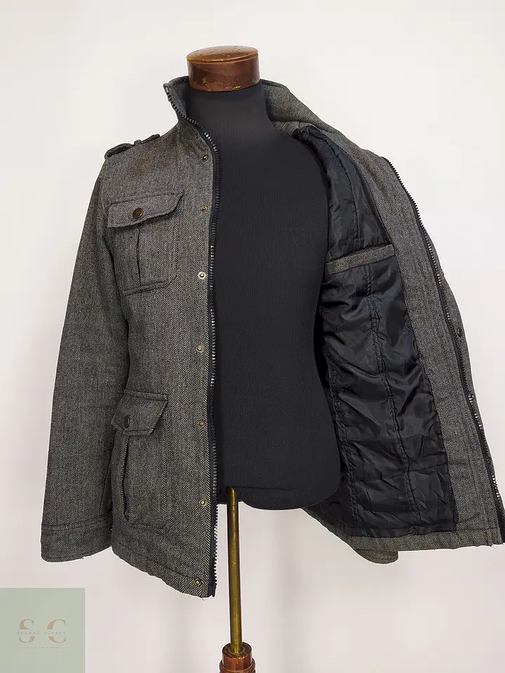 Chaqueta Abrigo Smog Plomo Espiga Lana Talla SM 7