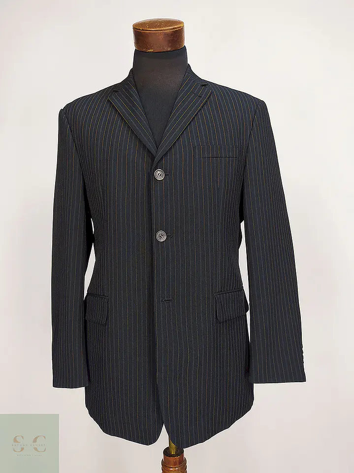 Blazer Vintage Negro Rayas Poliéster Viscosa Talla ML 1