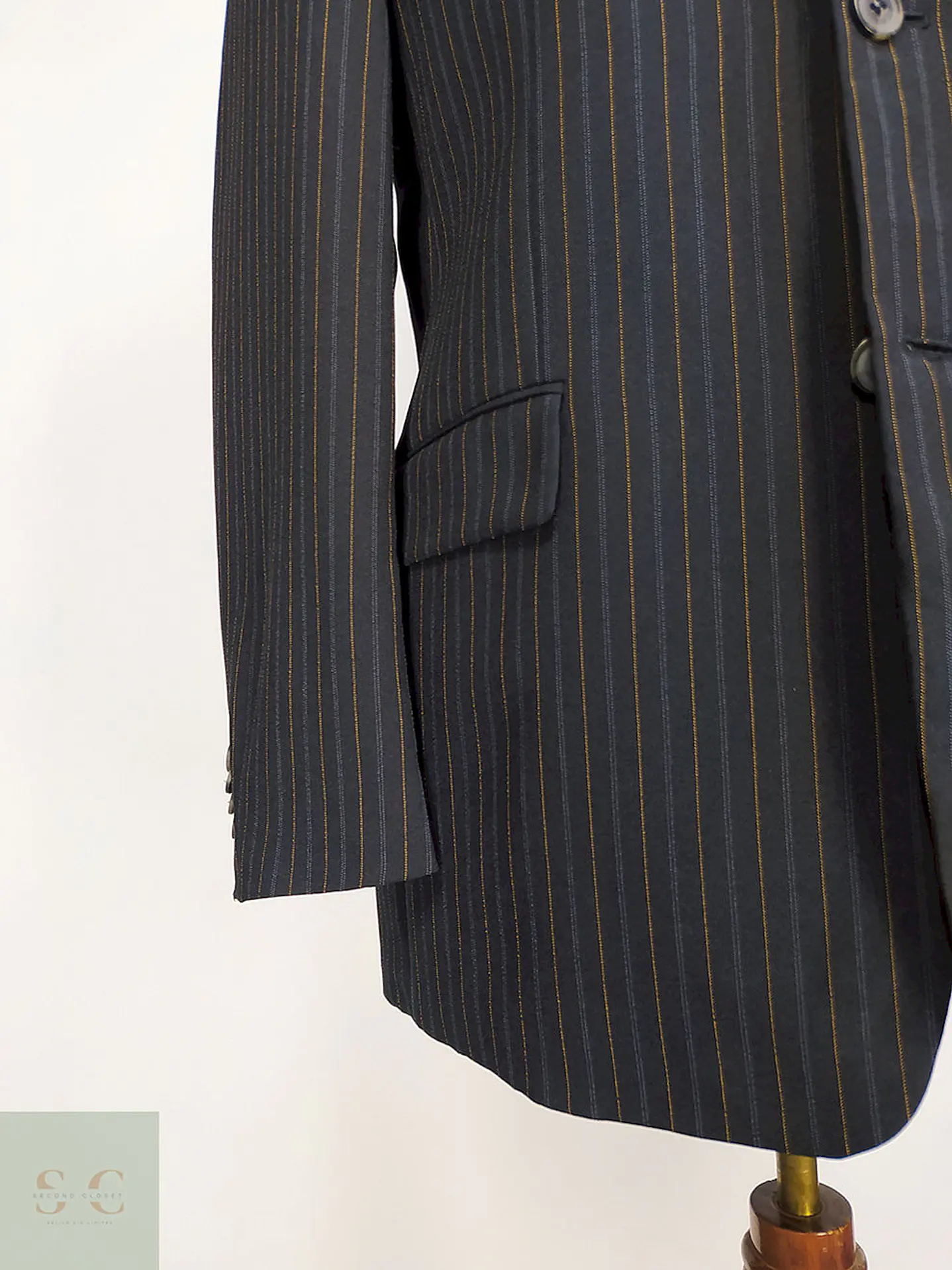 Blazer Vintage Negro Rayas Poliéster Viscosa Talla ML 2