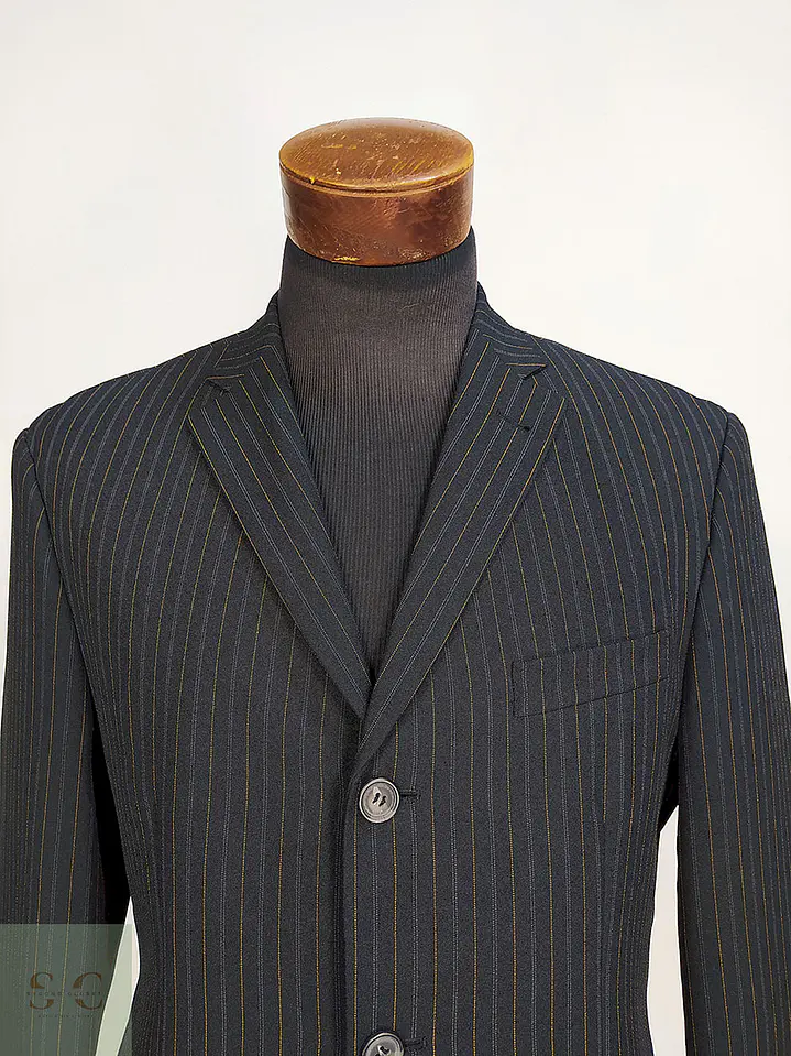 Blazer Vintage Negro Rayas Poliéster Viscosa Talla ML 5