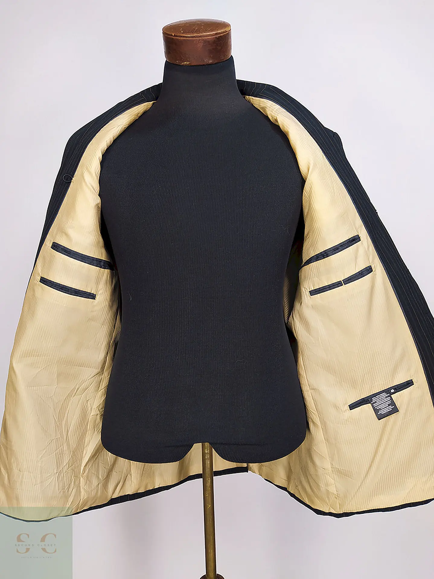 Blazer Vintage Negro Rayas Poliéster Viscosa Talla ML 10