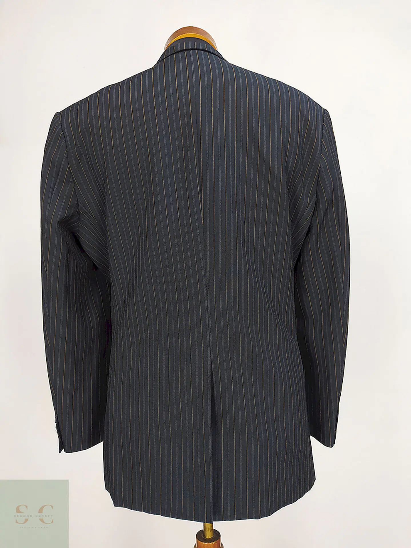 Blazer Vintage Negro Rayas Poliéster Viscosa Talla ML 11