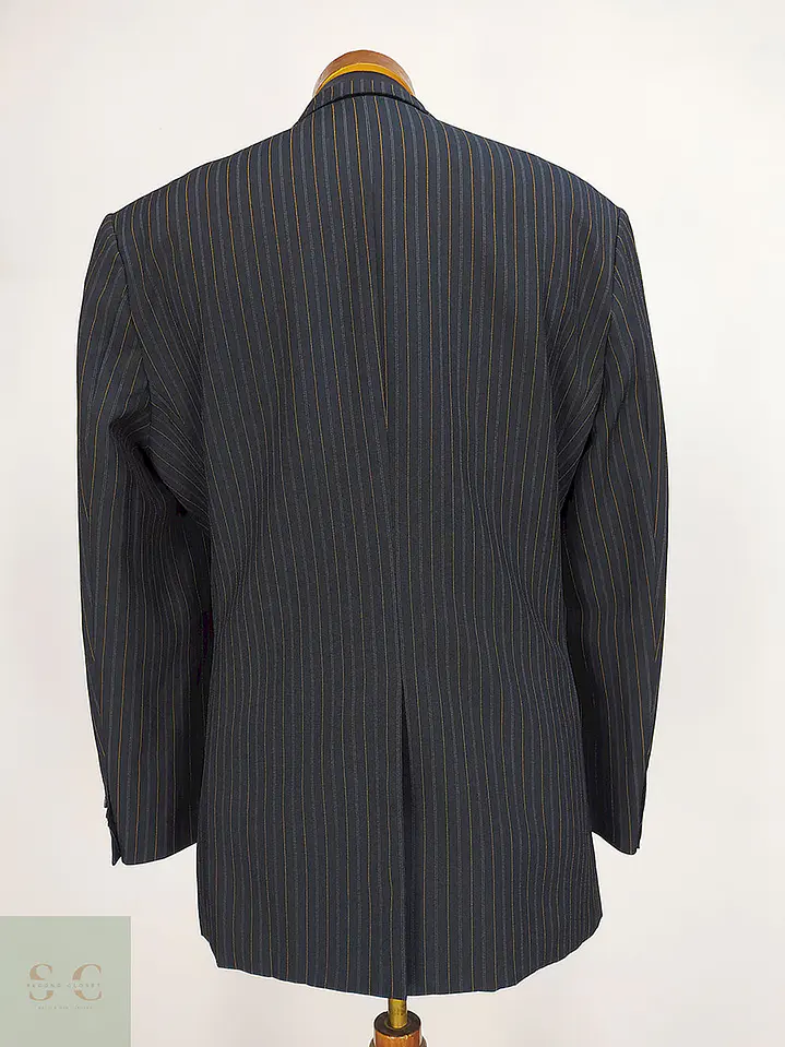 Blazer Vintage Negro Rayas Poliéster Viscosa Talla ML 11