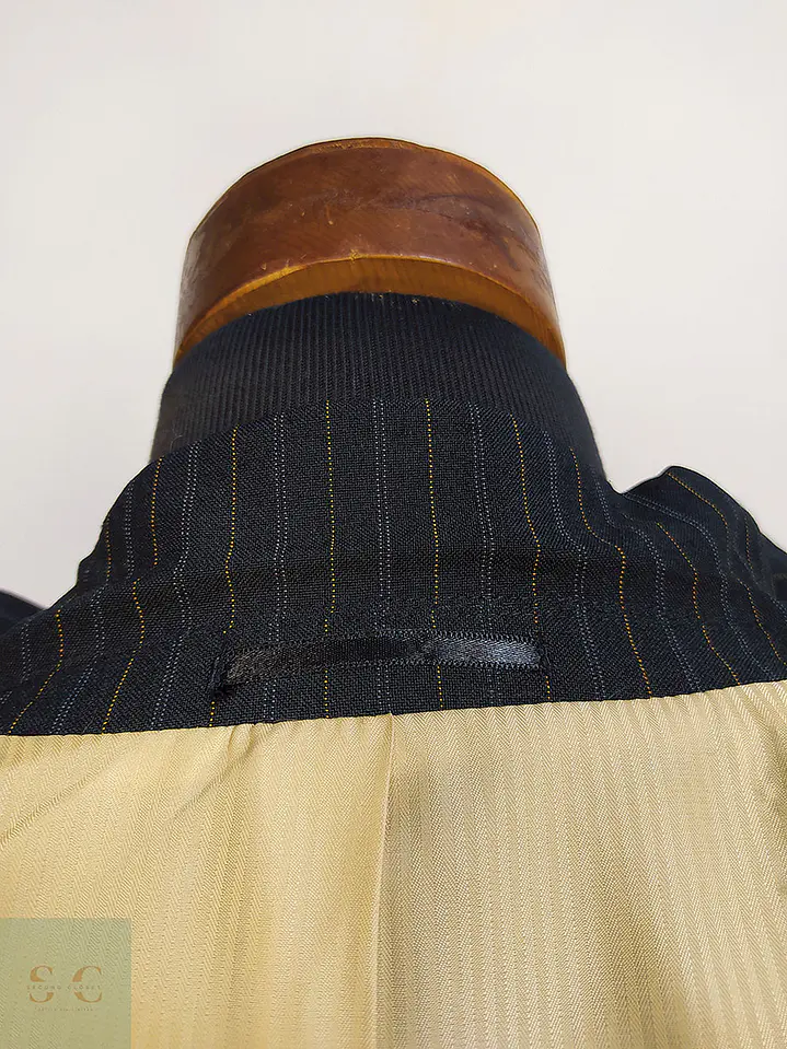 Blazer Vintage Negro Rayas Poliéster Viscosa Talla ML 12