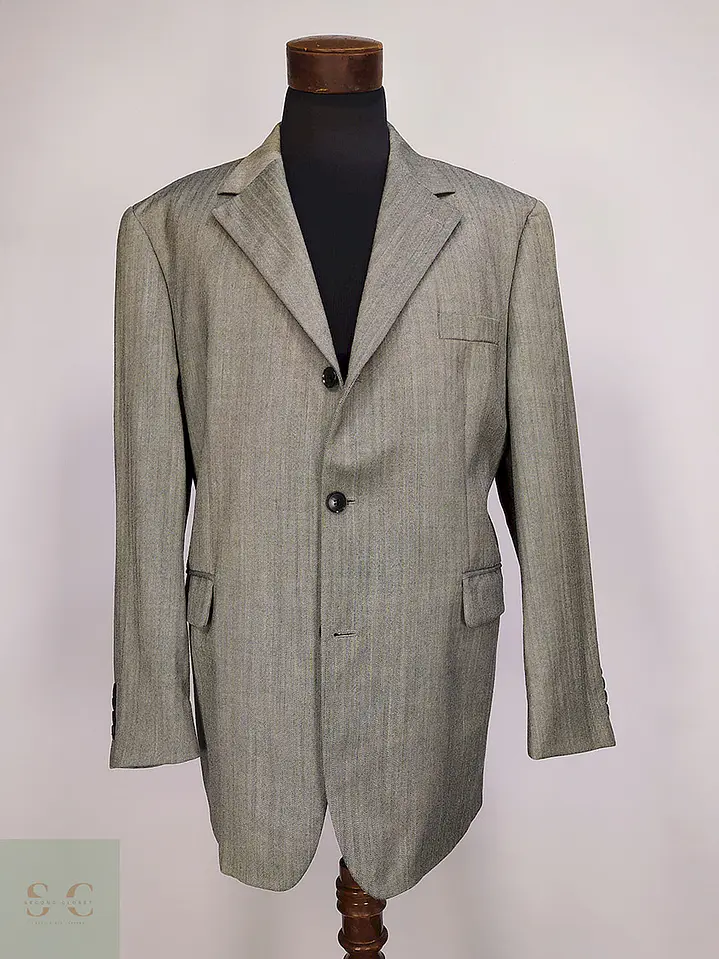 Blazer Abrams Gris Espiga Lana Virgen Seda Lino Tela Ansons Talla XXL 1