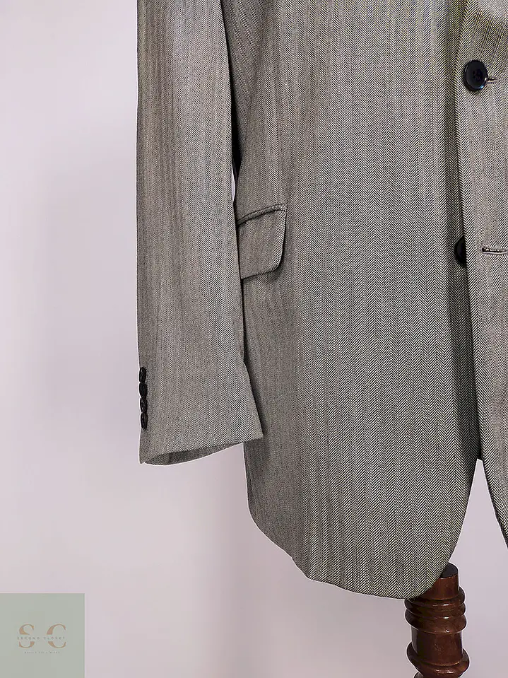 Blazer Abrams Gris Espiga Lana Virgen Seda Lino Tela Ansons Talla XXL 2