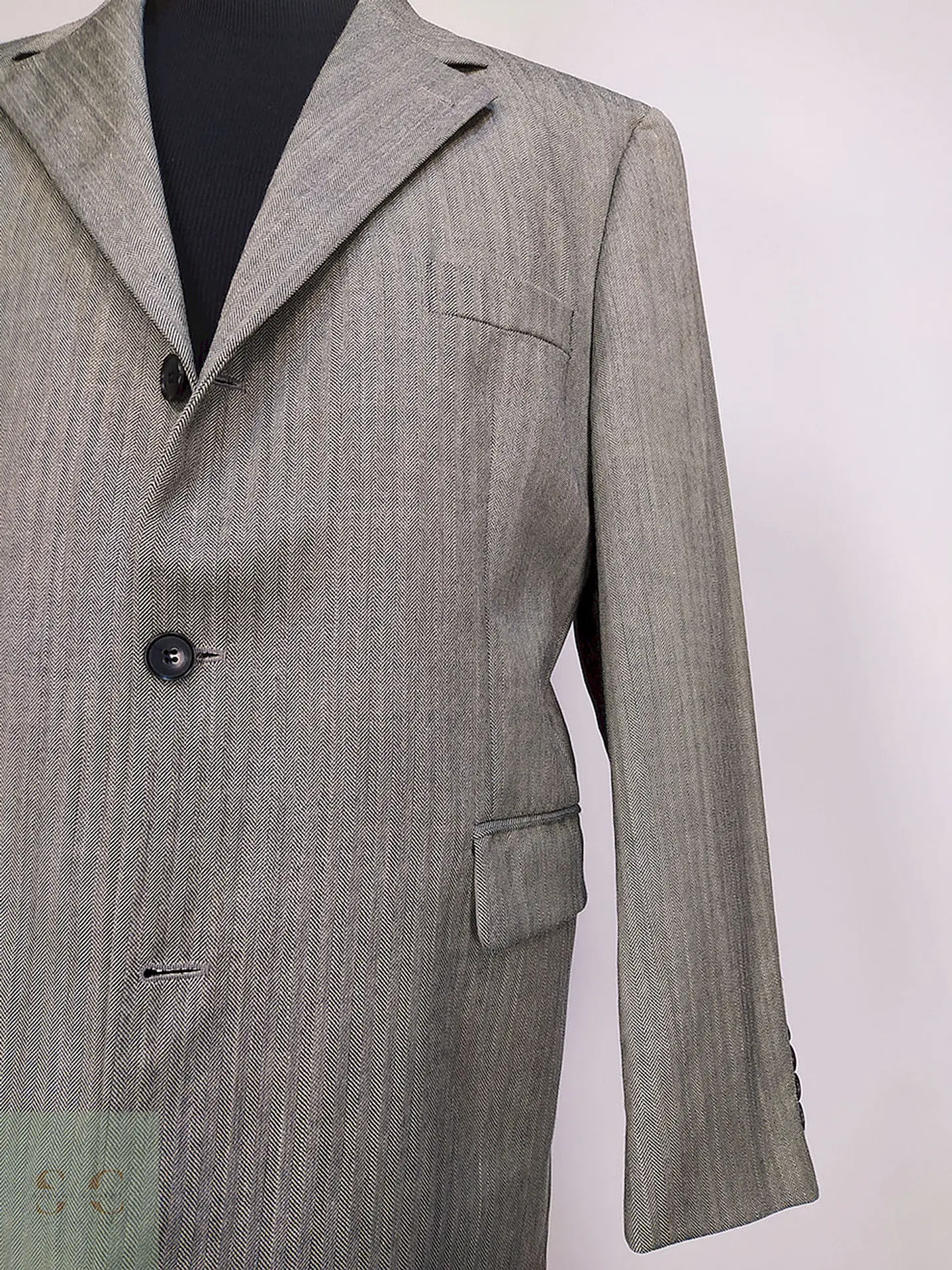 Blazer Abrams Gris Espiga Lana Virgen Seda Lino Tela Ansons Talla XXL 4