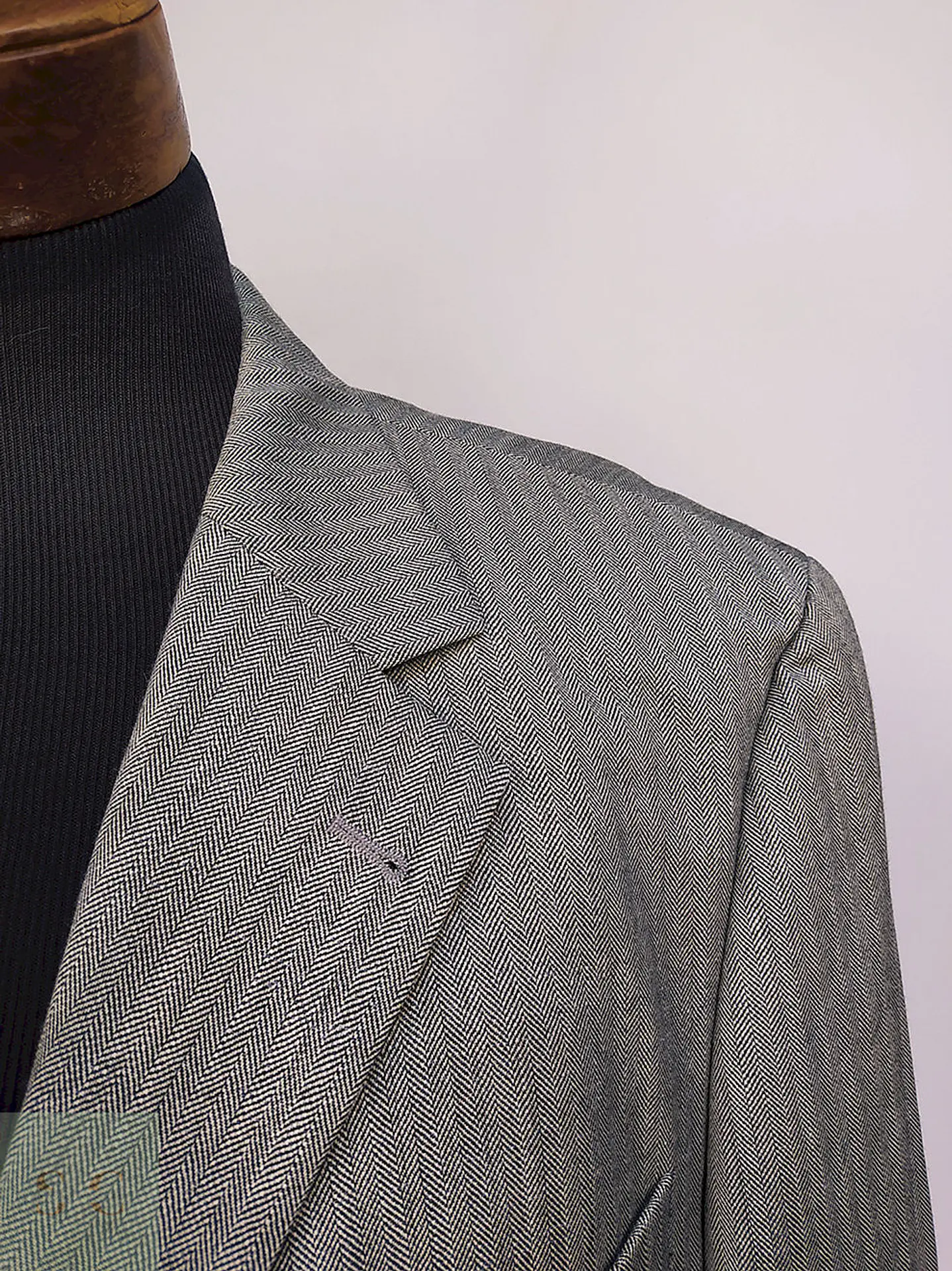 Blazer Abrams Gris Espiga Lana Virgen Seda Lino Tela Ansons Talla XXL 7