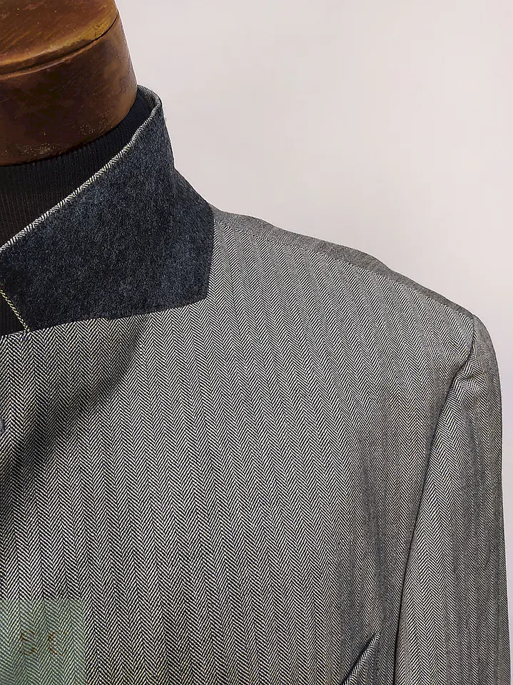 Blazer Abrams Gris Espiga Lana Virgen Seda Lino Tela Ansons Talla XXL 8