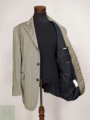 Blazer Abrams Gris Espiga Lana Virgen Seda Lino Tela Ansons Talla 2XL